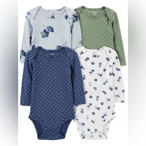Carter's Blue, Green, and White Floral Bodysuits Pack of 4 Size 6M